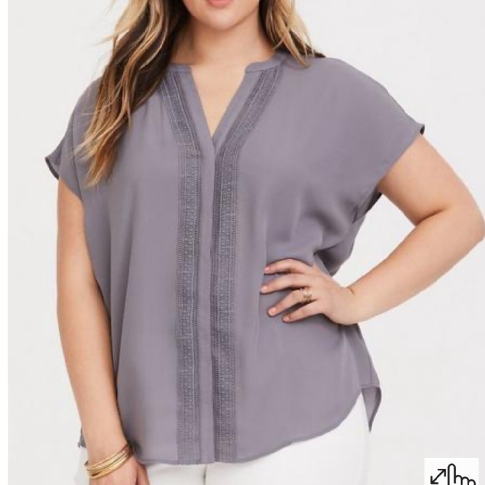 Torrid Grey Crochet trim Georgette top
